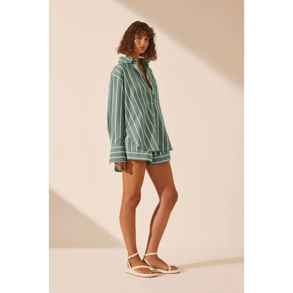 Shona Joy Kimberly Oversized Shirt - Antique Green/ Ivory