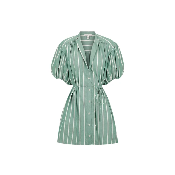 Shona Joy Kimberly Short Sleeve Mini Dress Antique Green Ivory44408 nobg