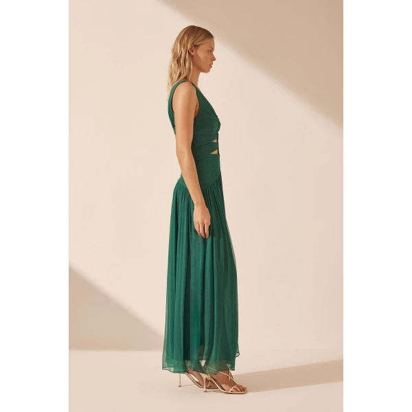 Shona Joy Margot One Shoulder Lace Up Maxi Dress - Evergreen