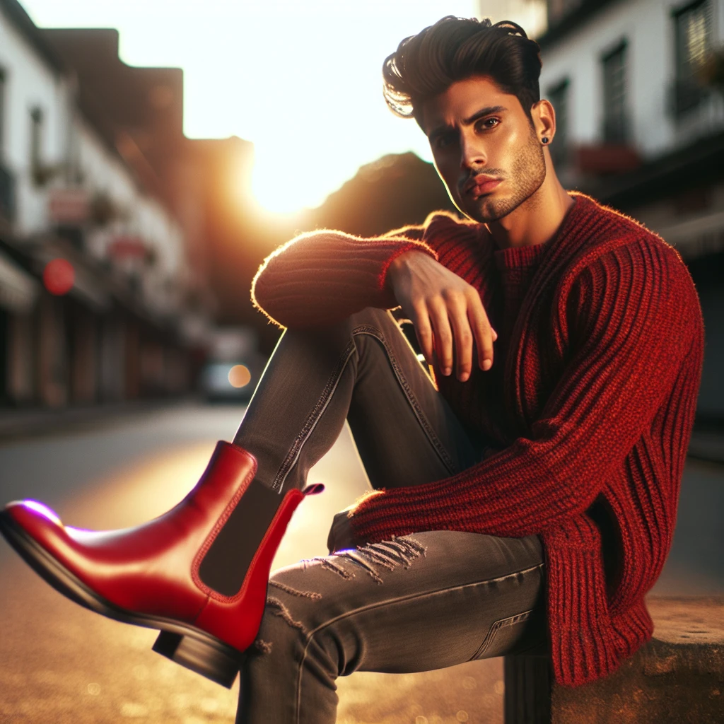 how to wear bright red chelsea boots men