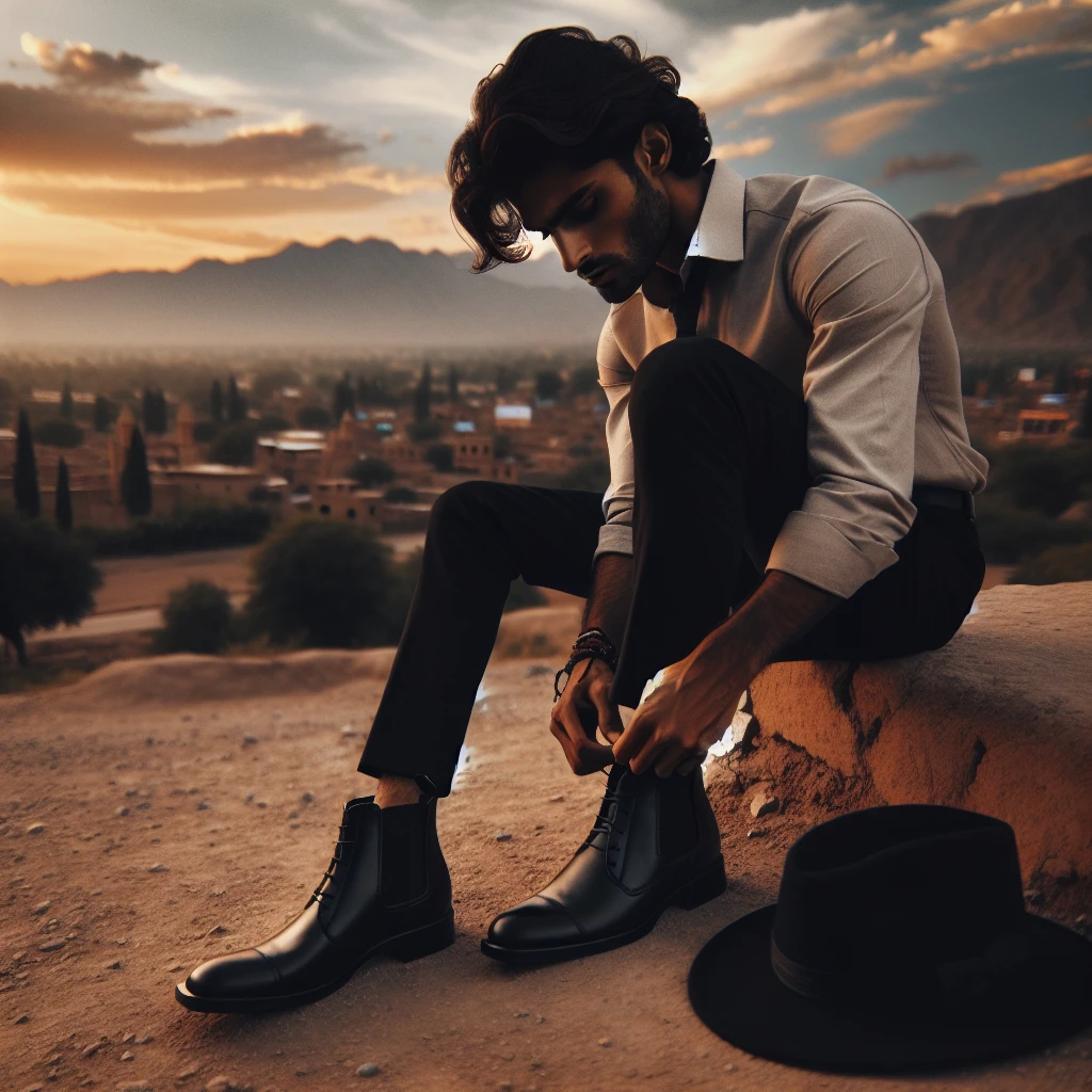 Men wearing black boots on sale