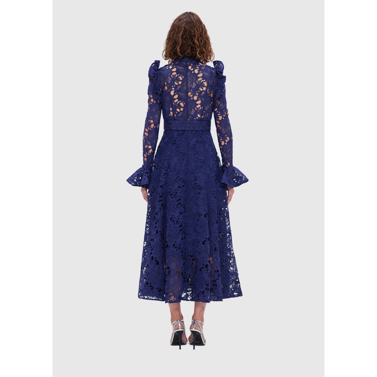 Aliyah Lace Butterfly Sleeve Midi Dress - Oxford Blue