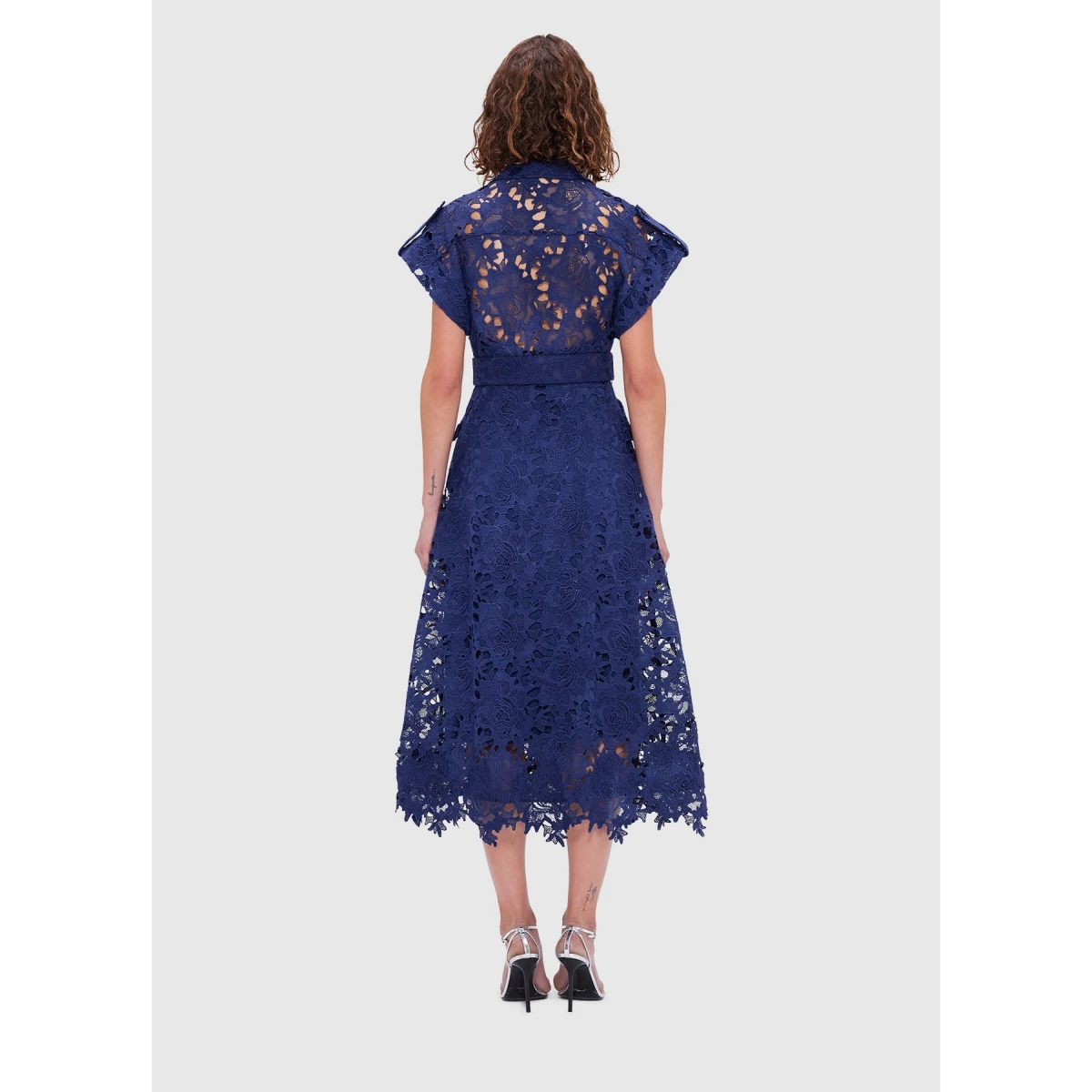 Audrey Lace Pocket Shirt Midi Dress - Oxford Blue