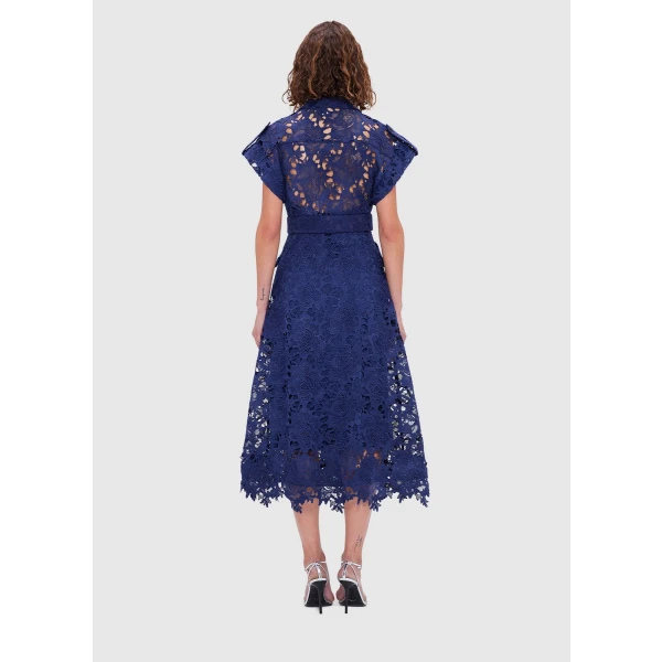 Audrey Lace Pocket Shirt Midi Dress - Oxford Blue