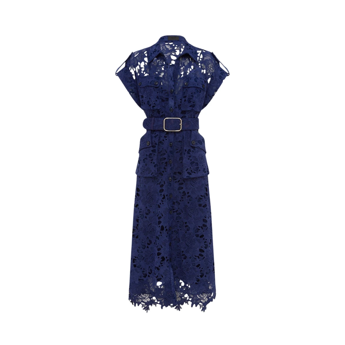 Leo Lin Audrey Lace Pocket Shirt Midi Dress Oxford Blue40611 nobg