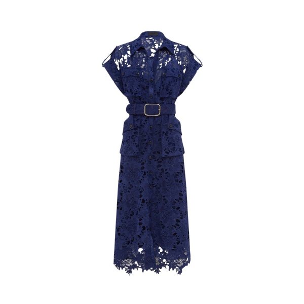 Leo Lin Audrey Lace Pocket Shirt Midi Dress Oxford Blue40611 nobg