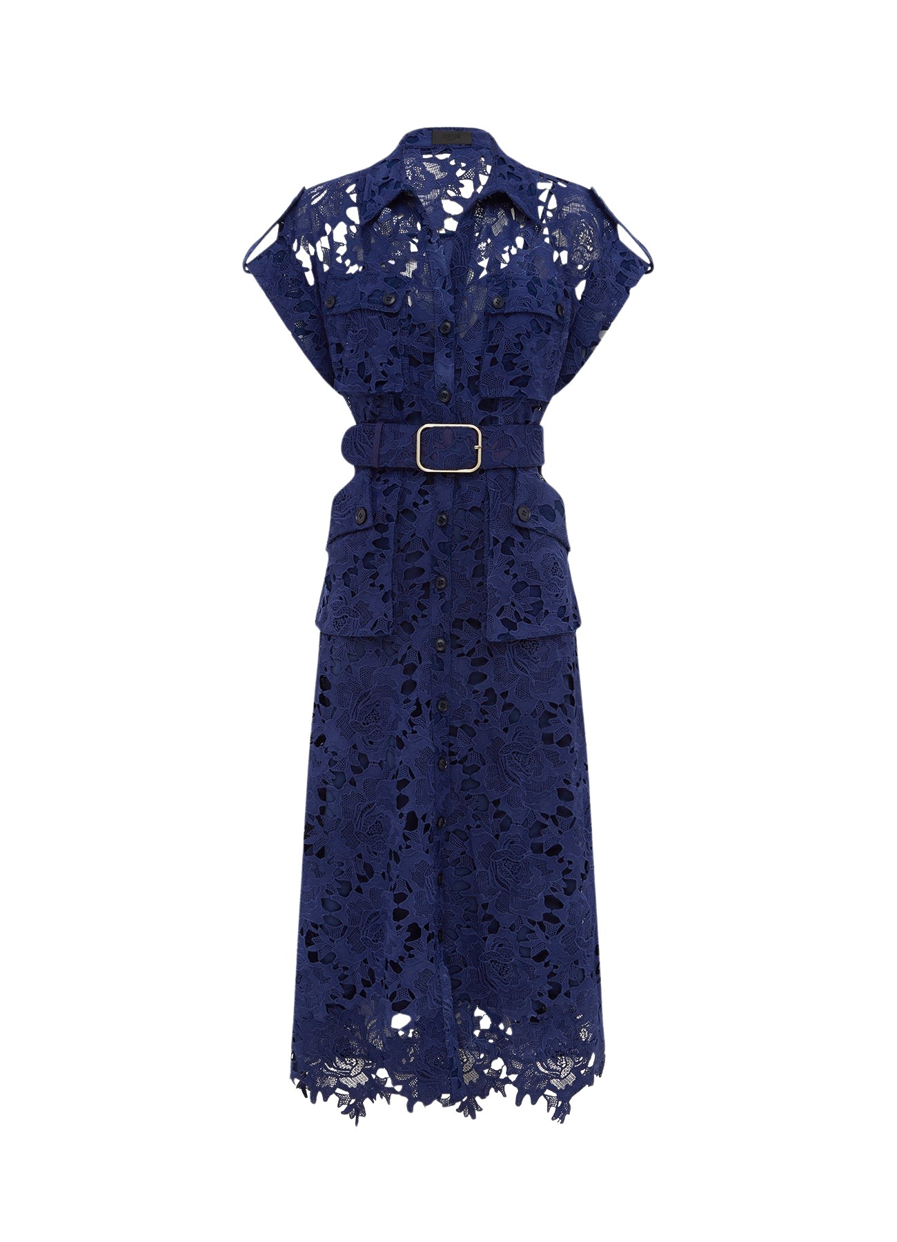 Leo Lin Audrey Lace Pocket Shirt Midi Dress Oxford Blue40611 nobg