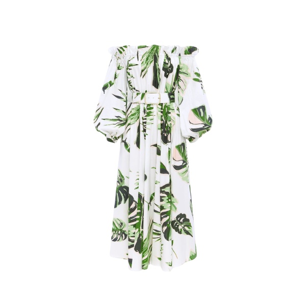 Leo Lin Sarah Off Shoulder Midi Dress Botanica Print96744 nobg