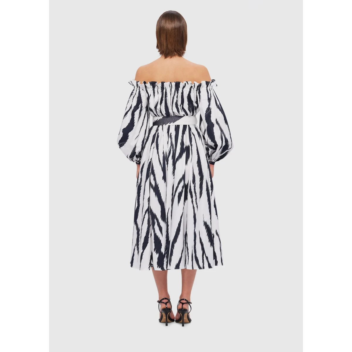 Sarah Off-Shoulder Midi Dress - Tiger Print in White