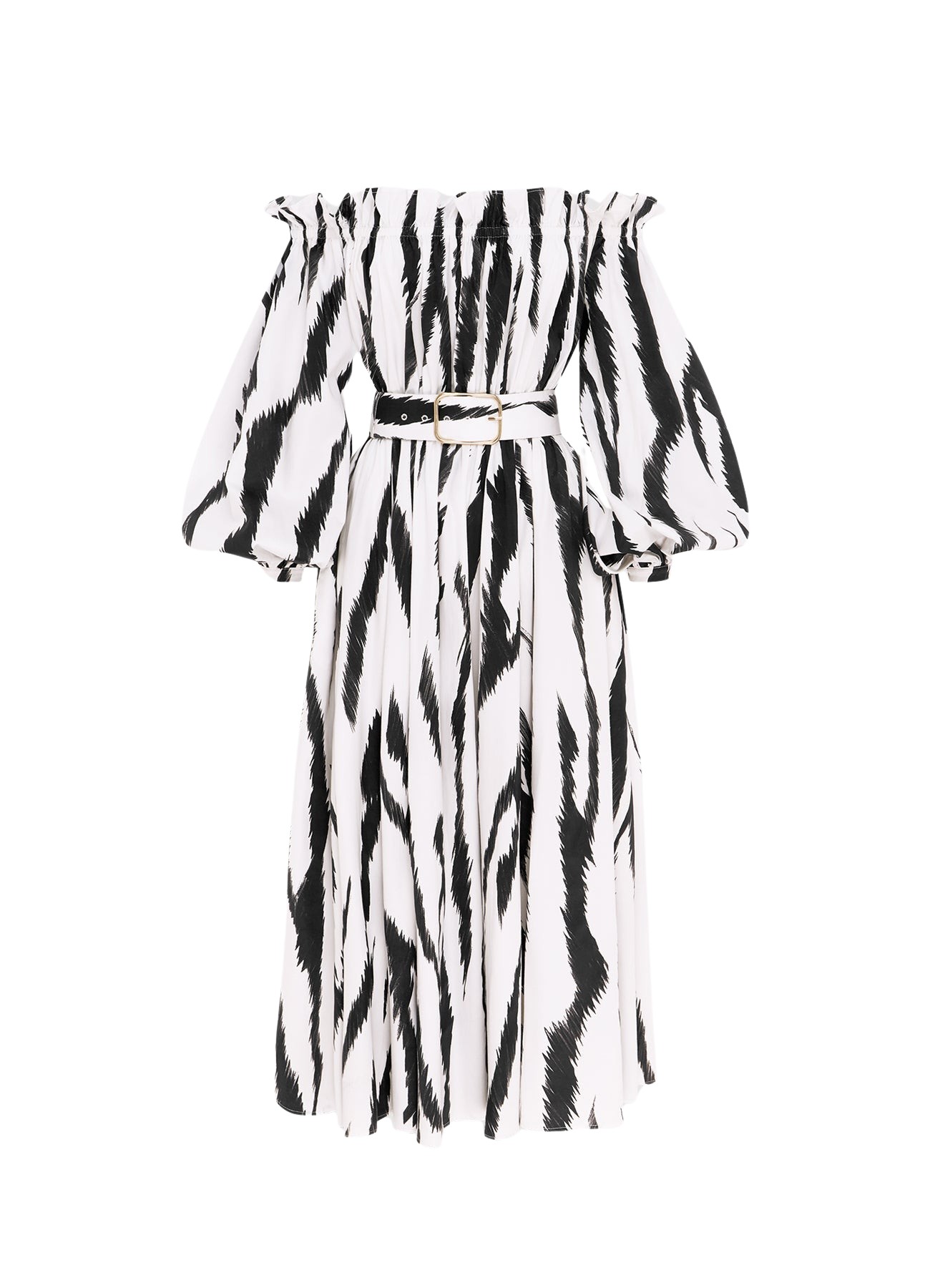 Leo Lin Sarah Off Shoulder Midi Dress Tiger Print in White44754 nobg