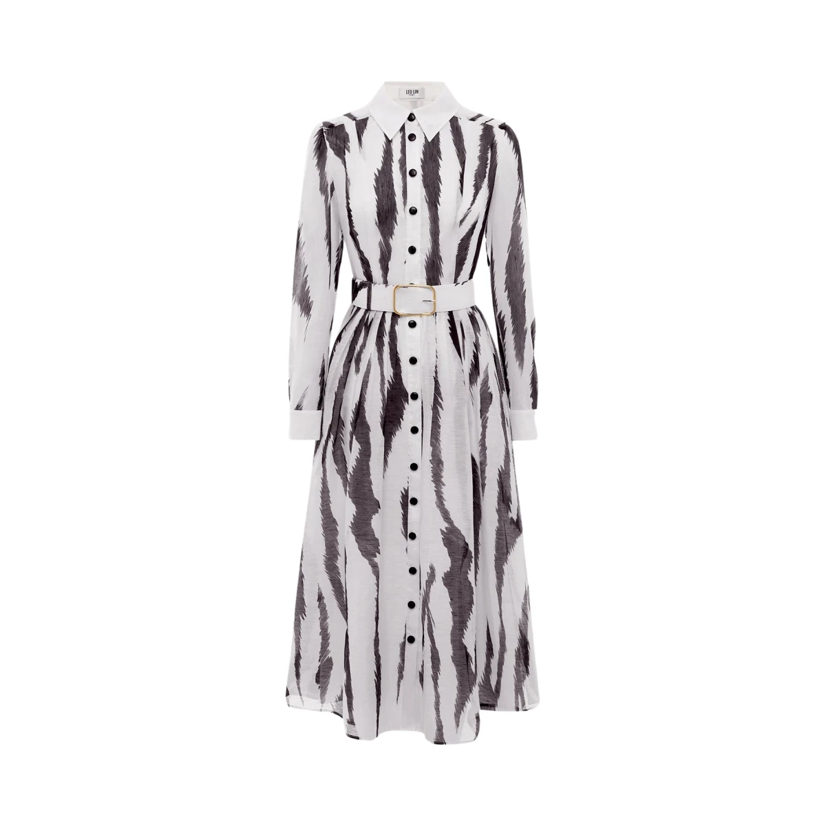 Leo Lin Veronica Shirt Midi Dress Tiger Print in White71563 nobg