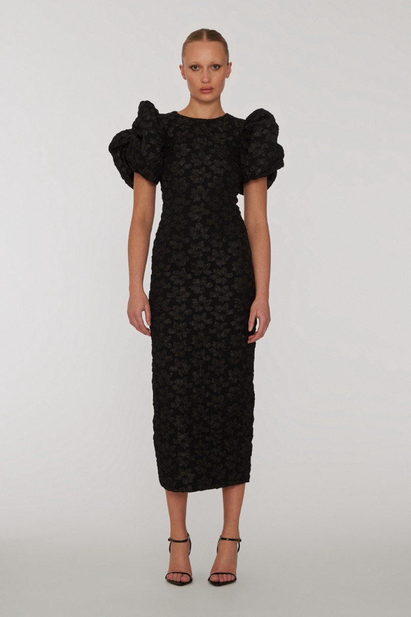 ワンピース ROTATE BIRGER CHRISTENSEN BLACK MIDI DRESS WITH BOWS Black Dress in Paris — Sarah Christine