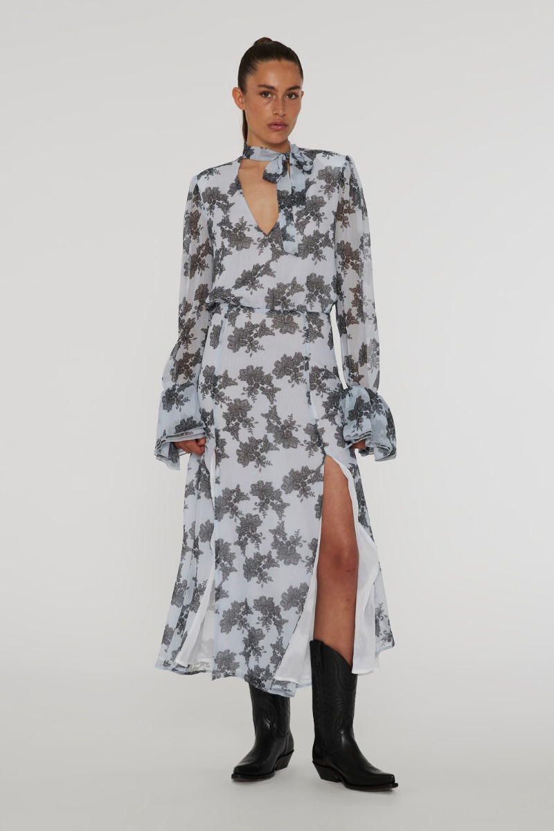 ワンピース Rotate Birger Christensen Black Midi Dress With Bows Rotate Multicolour Chiffon Bow Midi Dress Black Print
