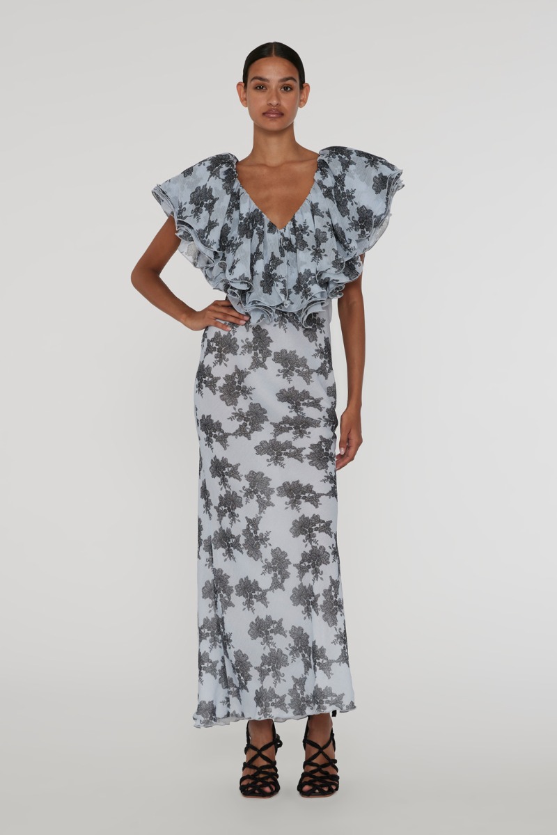 関税込【Rotate】Floral ruffled midi dress Rotate Multicolour Chiffon Midi Ruffle Dress Black Print
