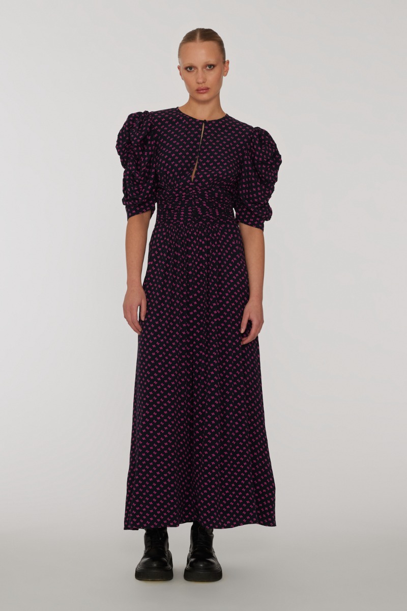 Rotate Multicolour Jacquard Midi Dress Black Print