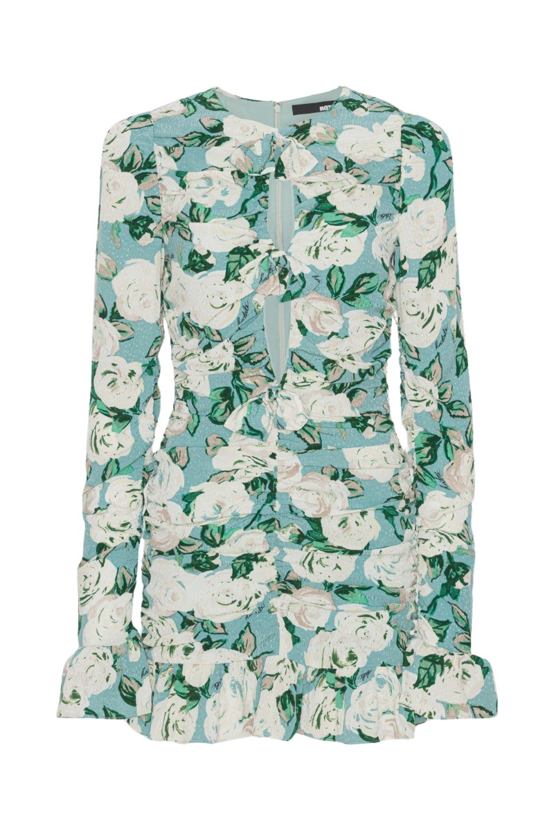 Rotate Birger Christensen Jacquard Ruffle Mini Dress Turquoise Print76694 nobg