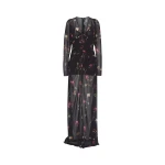 Rotate Birger Christensen Light V Neck Maxi Dress Black Print47578 nobg