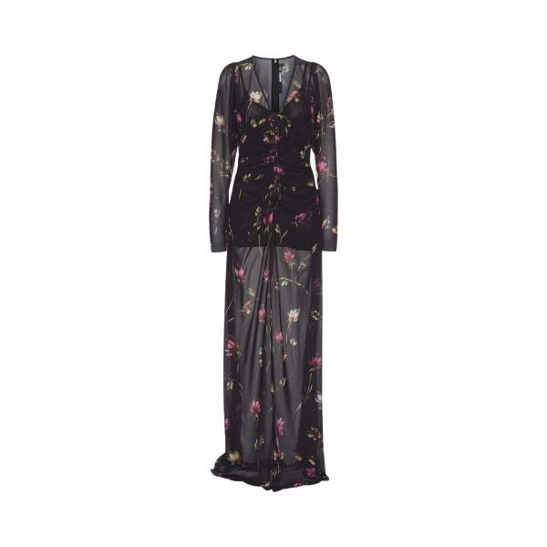 Rotate Birger Christensen Light V Neck Maxi Dress Black Print47578 nobg