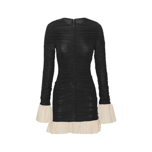 Rotate Birger Christensen Mini Ruched Ls Dress Black63408 nobg