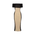 Rotate Birger Christensen Ruched Off Shoulder Dress Black Creme58926 nobg