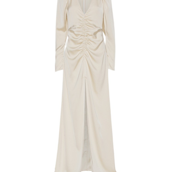 Rotate Birger Christensen Sateen Maxi V Neck Dress Egret26418 nobg