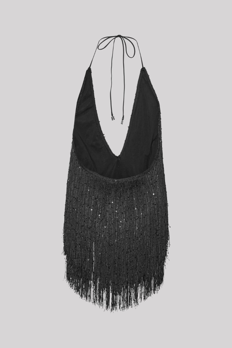 Furry fringed sequin dress
