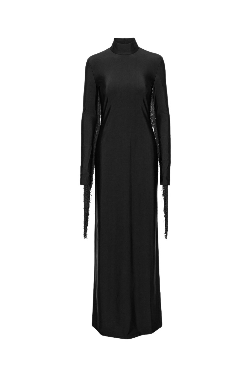Rotate Birger Christensen Sequin Fringe Ls Dress Black76160 nobg