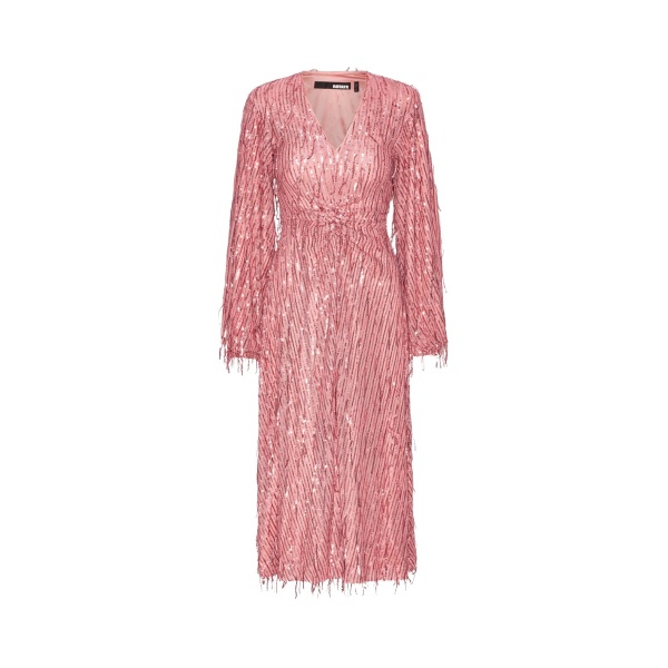 Rotate Birger Christensen Sequin Midi V Neck Dress Pink63290 nobg