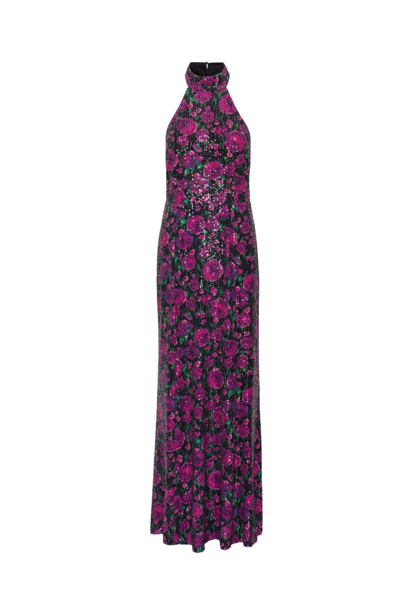 Rotate Birger Christensen Sequins Halterneck Dress Pink Print90620 nobg