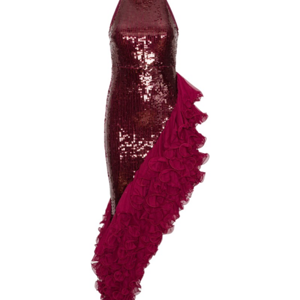 Rotate Birger Christensen Sequins Midi Ruffle Dress Bordeaux82850 nobg