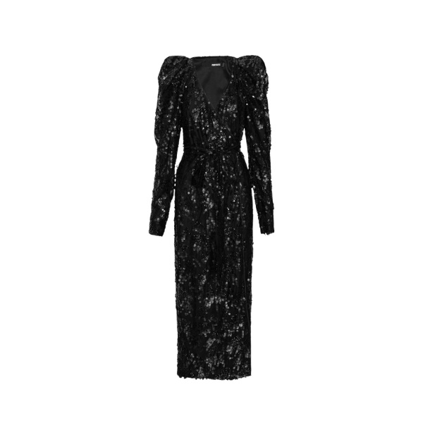 Rotate Birger Christensen Sequins Midi Wrap Dress Black88268 nobg