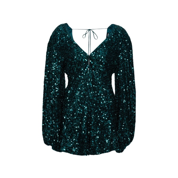 Rotate Birger Christensen Sequins Mini Flowy Dress Teal36330 nobg