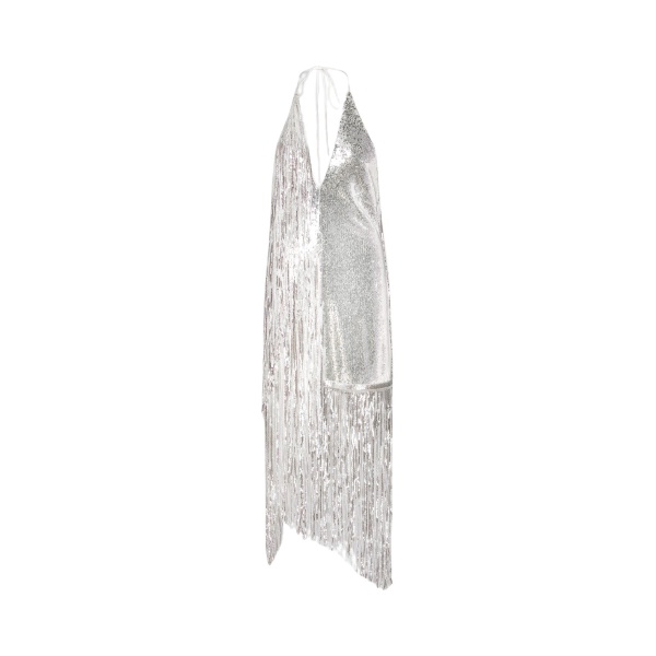 Rotate Birger Christensen Sequins Mini Fringe Dress Silver96065 nobg