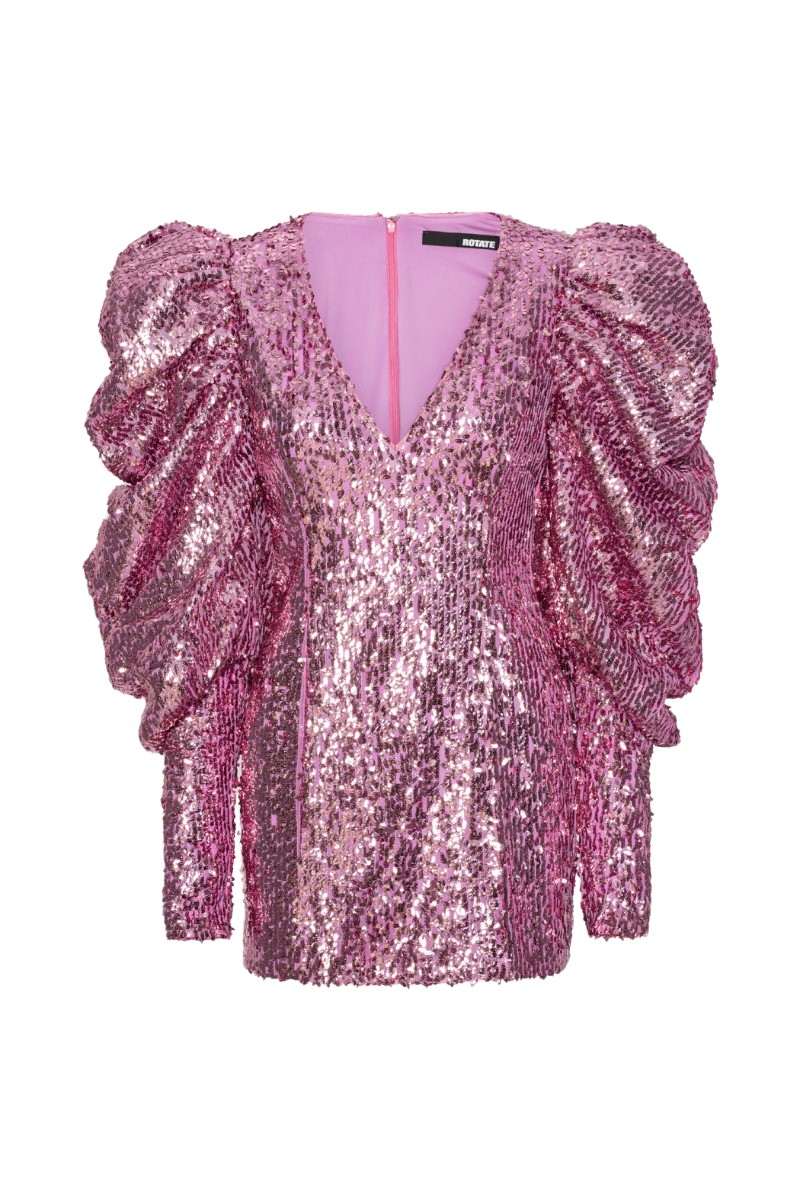 Rotate Birger Christensen Sequins Mini Ls Dress Pink85065 nobg