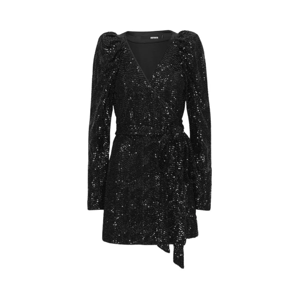 Rotate Birger Christensen Sequins Mini Wrap Dress Black82908 nobg