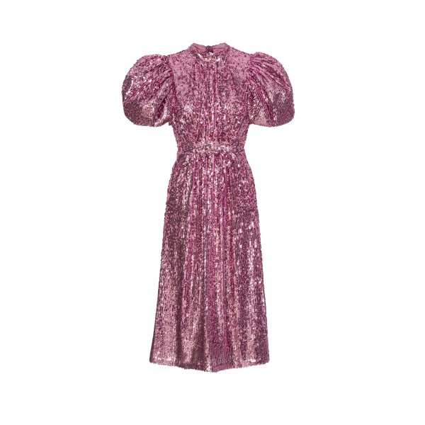 Rotate Birger Christensen Sequins Puff Sleeve Dress Pink11568 nobg