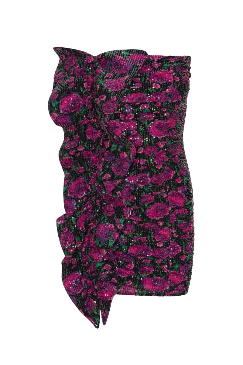Rotate Birger Christensen Sequins Ruched Dress Pink Print35116 nobg