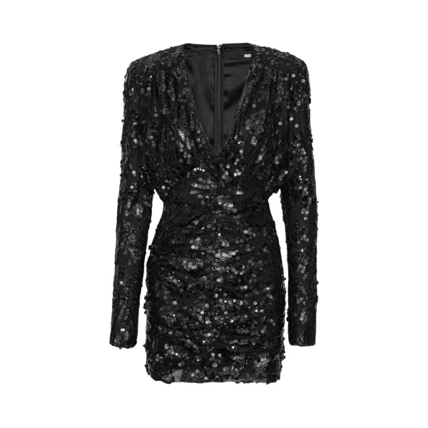 Rotate Birger Christensen Sequins V Neck Mini Dress Black81758 nobg