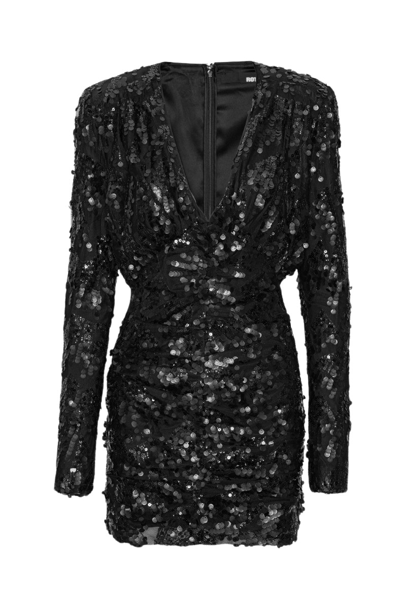 Rotate Birger Christensen Sequins V Neck Mini Dress Black81758 nobg