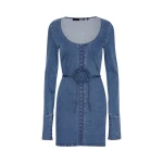 Rotate Birger Christensen Stretchy Scoop Neck Dress Blue76312 nobg