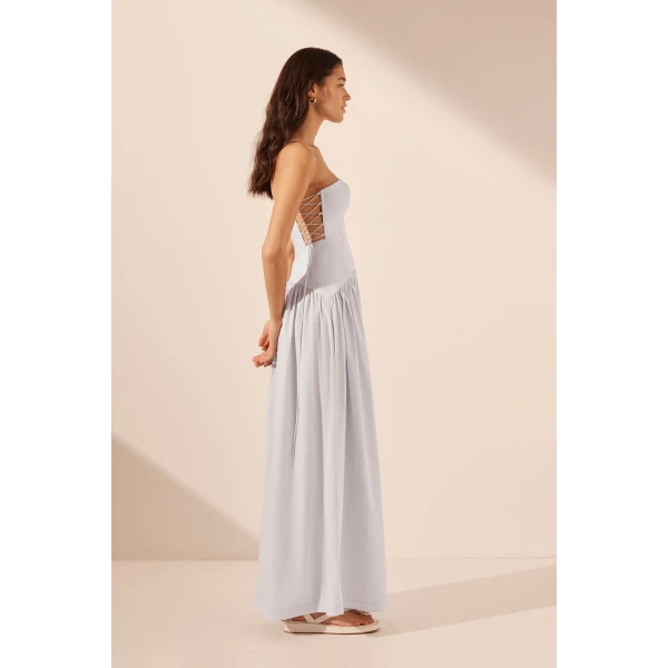 Shona Joy Amada Lace Up Strapless Maxi Dress - Ice Blue