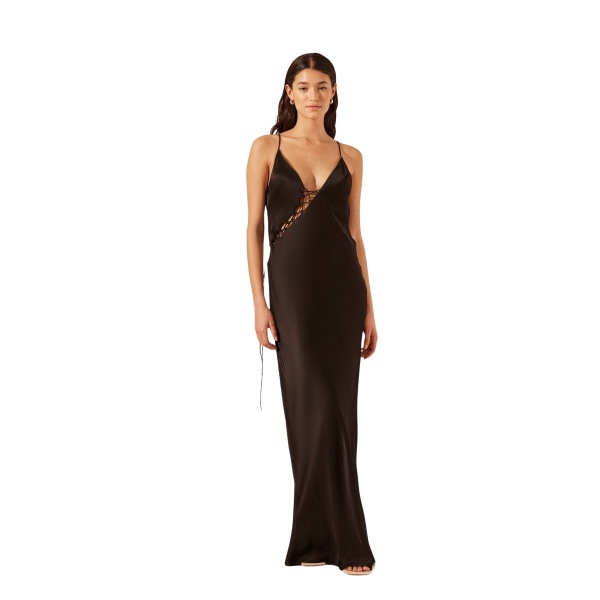 Shona Joy Mia Lace Up Maxi Dress Black 124235 nobg