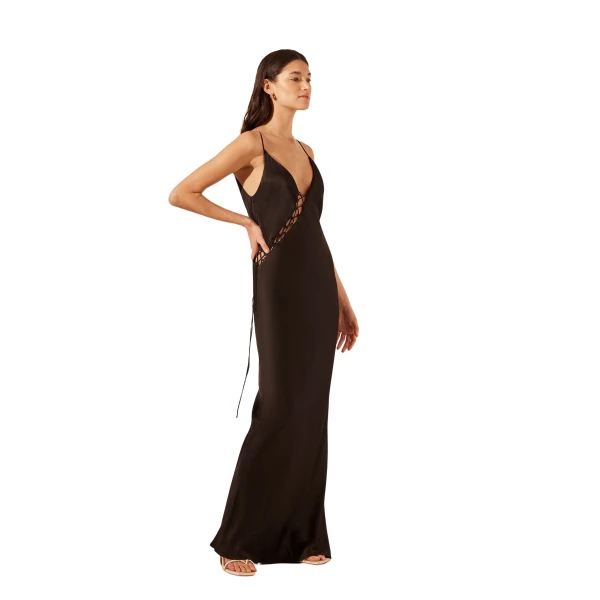 Shona Joy Mia Lace Up Maxi Dress Black 281562 nobg