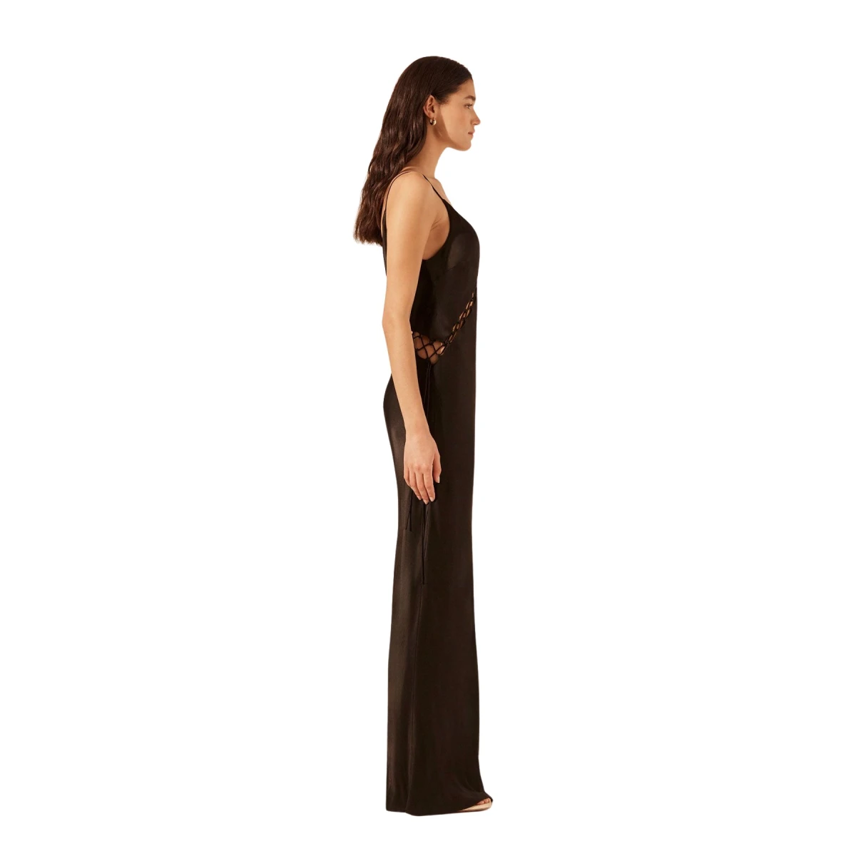 Shona Joy Mia Lace Up Maxi Dress Black 426090 nobg