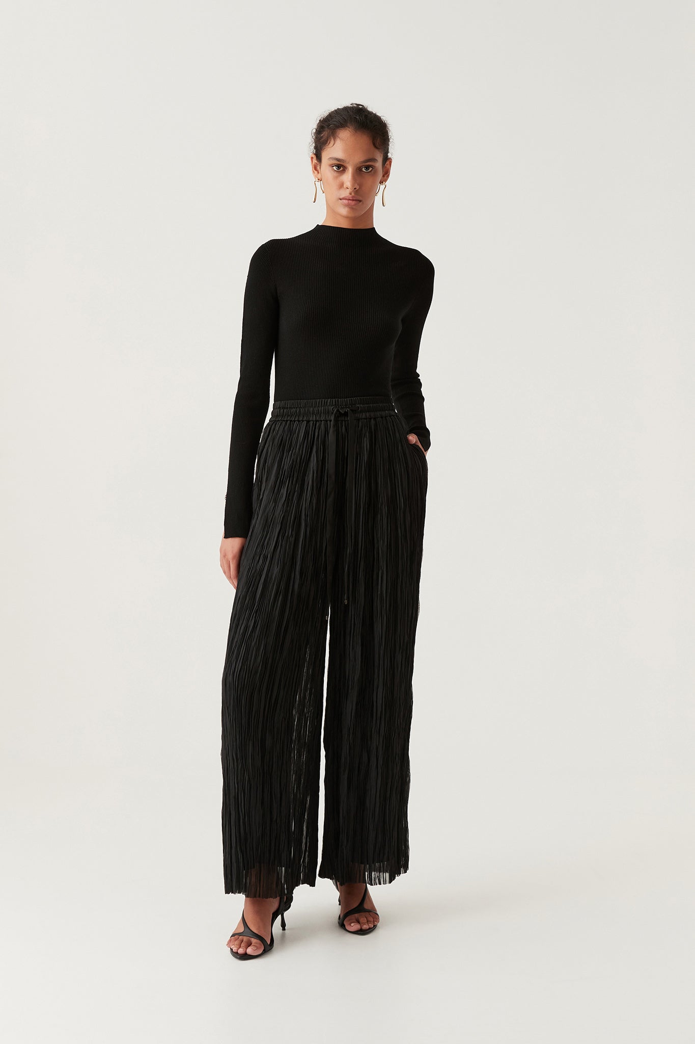 Accordion Pleated Palazzo Pants Buy BLACK Accordion Pleated Wide
