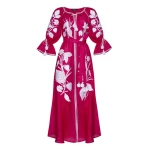 Foberini Eden Fuchsia Maxi Dress With White Embroidery