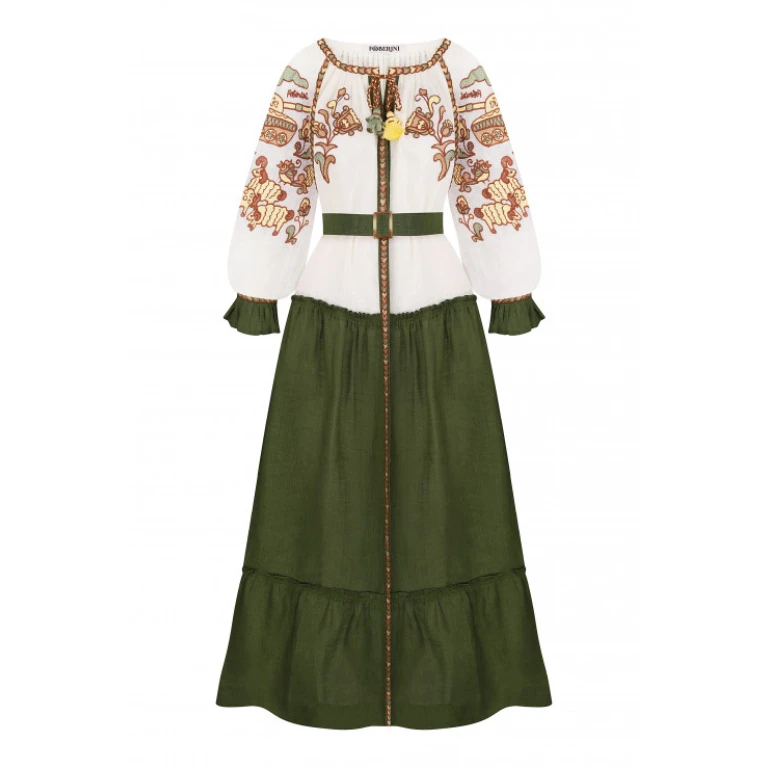 Foberini Vishita History Beige-Green Maxi dress