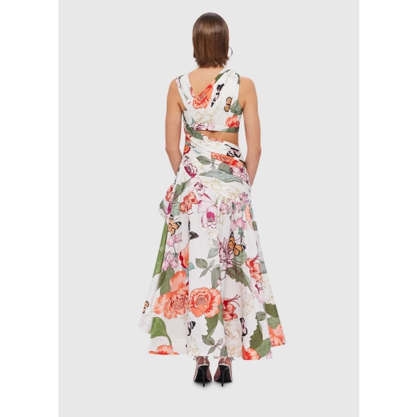 Tyler Asymmetric Gown - Lush Print in White