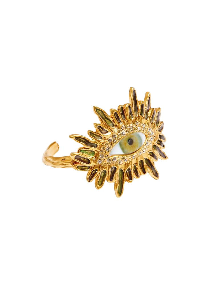 Schiaparelli Enamel And Rhinestones Eye Bangle Bracelet