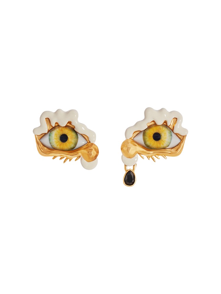 Schiaparelli Pair Of Enamel Teardrop Eye Earrings
